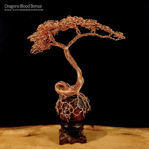 Copper Wire Bonsai Tree on Dragons Blood Sphere Crystal