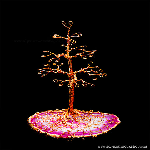Medium Copper Wire and Pink Agate Crystal Jewelry Earring Tree Sculpture