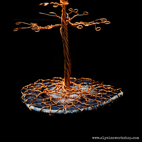 Medium Copper Wire and Grey Agate Crystal Jewelry Earring Tree Sculpture