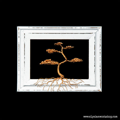 Bonsai Copper Wire Tree in Wood Picture Frame