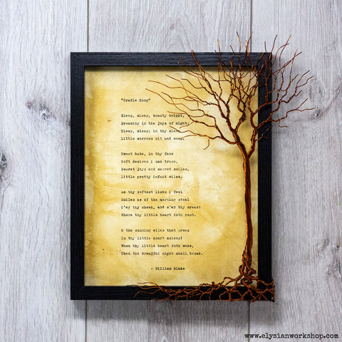 Cradle Song by William Blake Hand Typed and Aged Page in Frame