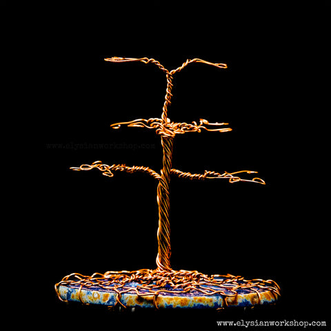 Small Copper Wire and Blue Agate Crystal Jewelry Earring Tree Sculpture