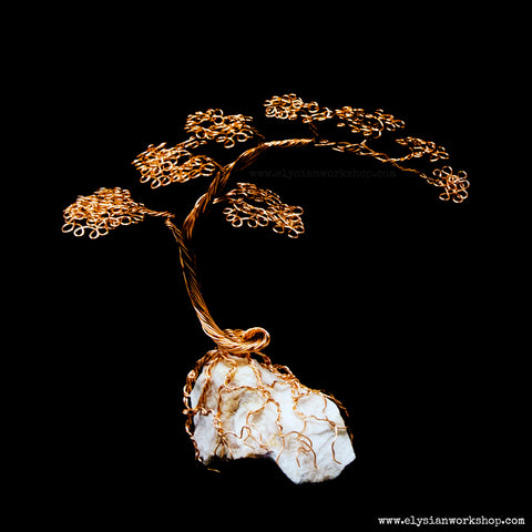 Mini Handmade Copper Wire Bonsai Cascade on Rough White Jasper Crystal