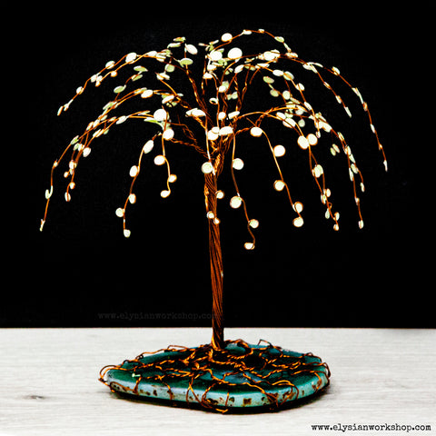Copper Wire Green Willow Bonsai Tree Green Agate Crystal