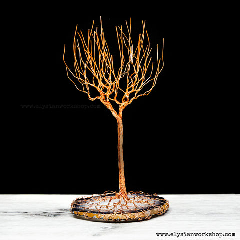 Copper Wire Tree Sculpture on Agate Slice