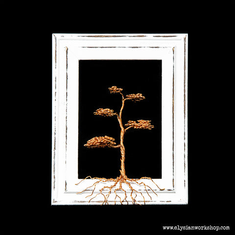 Bonsai Copper Wire Tree in Wood Picture Frame