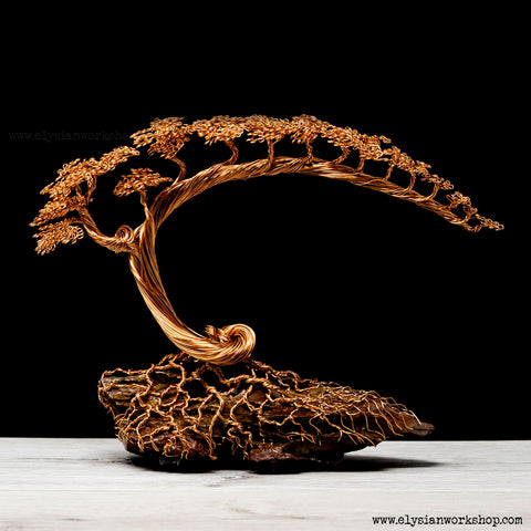 Extra Large Copper Wire Cascade Tree Sculpture on Ohko Dragon Stone