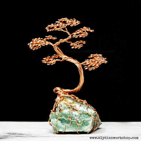 Mini Copper Wire Bonsai Tree on Rough Aventurine Crystal