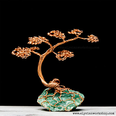 Mini Handmade Copper Wire Bonsai Cascade on Aventurine Crystal
