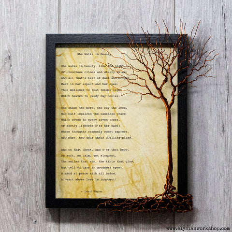She Walks in Beauty Lord Byron Hand Typed and Aged Page in Frame