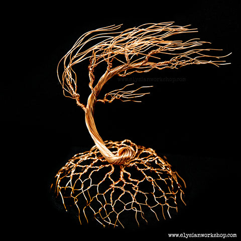 Large Handmade Copper Wire Wind Swept Tree Sculpture