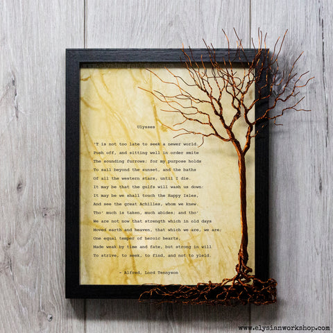Ulysses Alfred Lord Tennyson Hand Typed and Aged Page in Frame