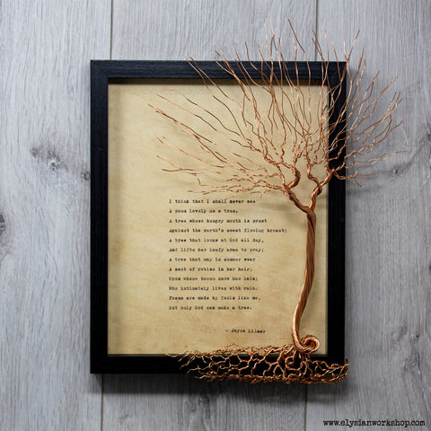 Trees by Joyce Kilmer Hand Typed and Aged Page in Frame