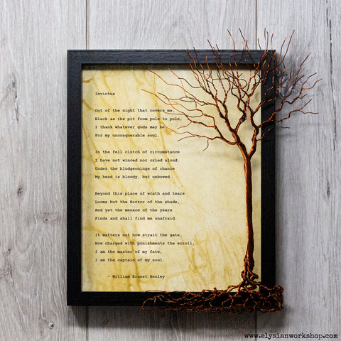 Invictus by William Ernest Henley Hand Typed and Aged Page in Frame