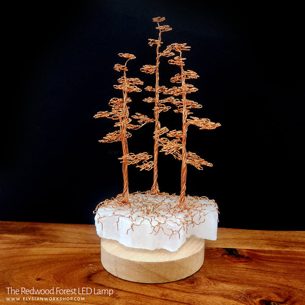 Redwood Forest LED Lamp Copper Selenite Wire Bonsai Tree Mood Light