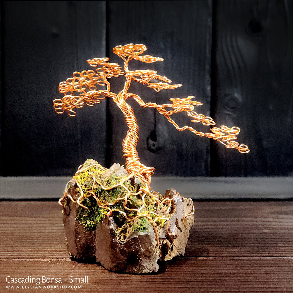 preserved bonsai tree for sale Cascading Bonsai Wire Tree Copper Wire Tree Bonsai on Stone Sculpture Home Decor – Elysian Workshop