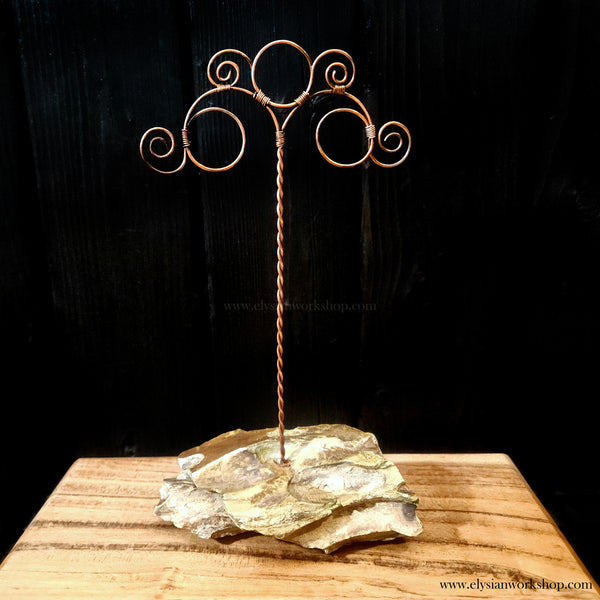 Ornate Copper Antique Style Earring Bracelet Display Stand on Stone