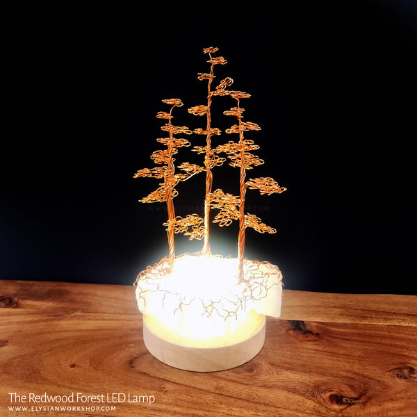 Redwood Forest LED Lamp Copper Selenite Wire Bonsai Tree Mood Light