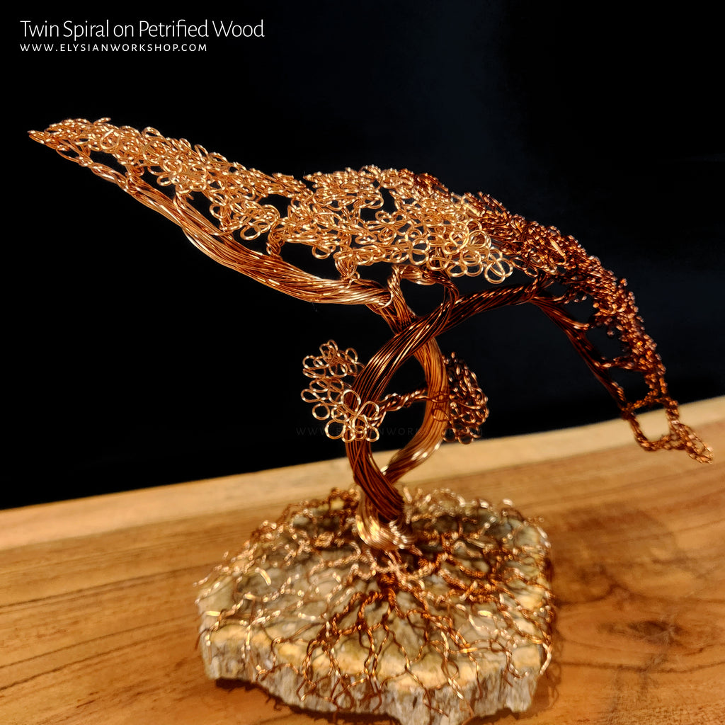 Copper Wire Bonsai Tree Sculpture on Petrified Wood Small – Elysian Workshop