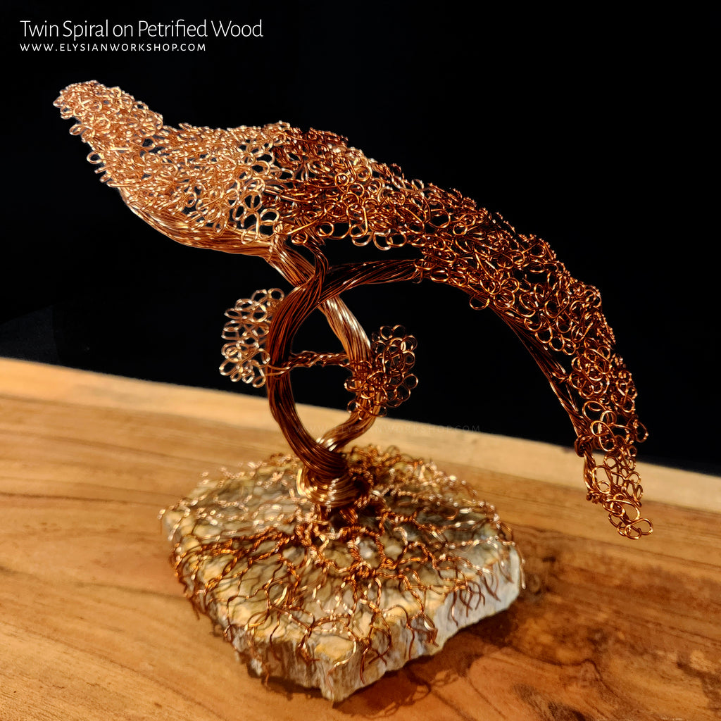 Copper Wire Bonsai Tree Sculpture on Petrified Wood Small – Elysian Workshop