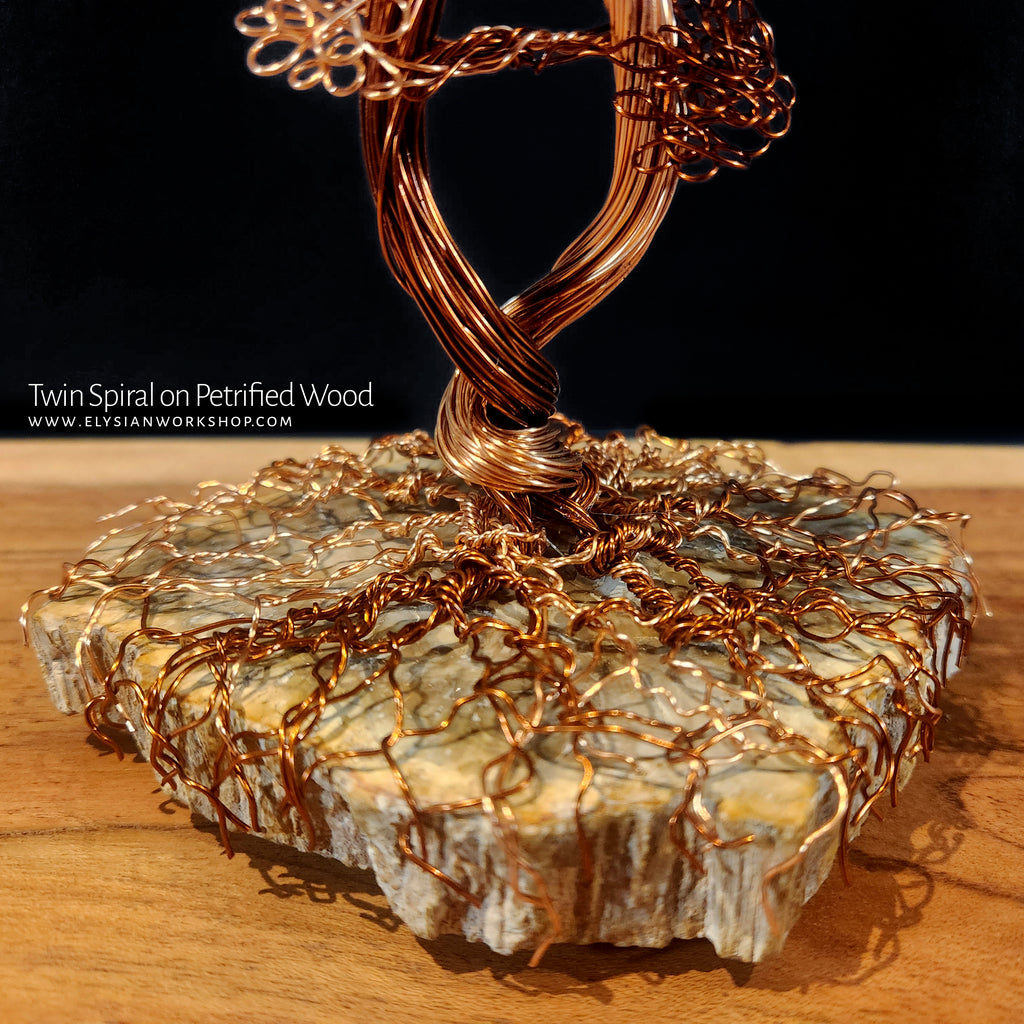 Copper Wire Bonsai Tree Sculpture on Petrified Wood Small – Elysian Workshop