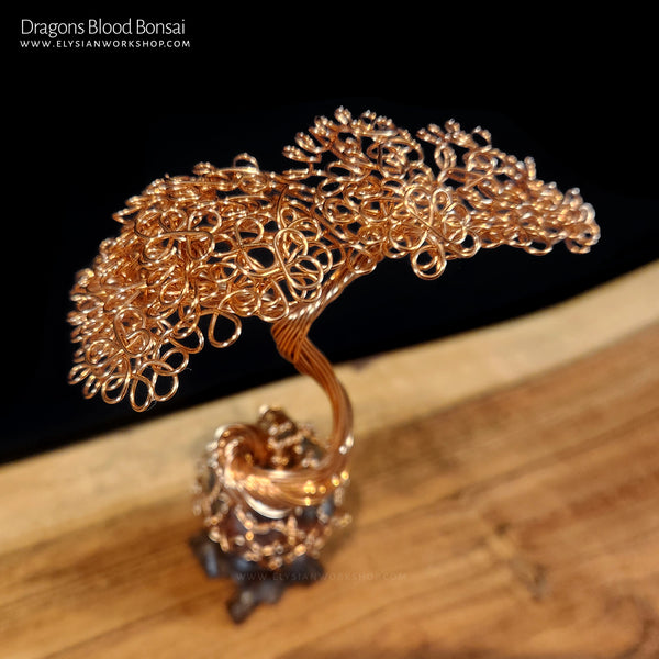 Copper Wire Bonsai Tree on Dragons Blood Sphere Crystal