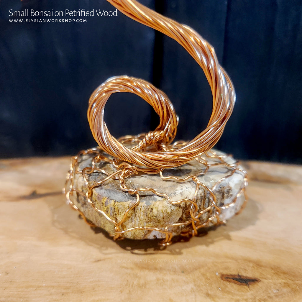 wire bonsai tree sculpture for sale Copper Wire Bonsai Tree Sculpture on Petrified Wood Small – Elysian Workshop