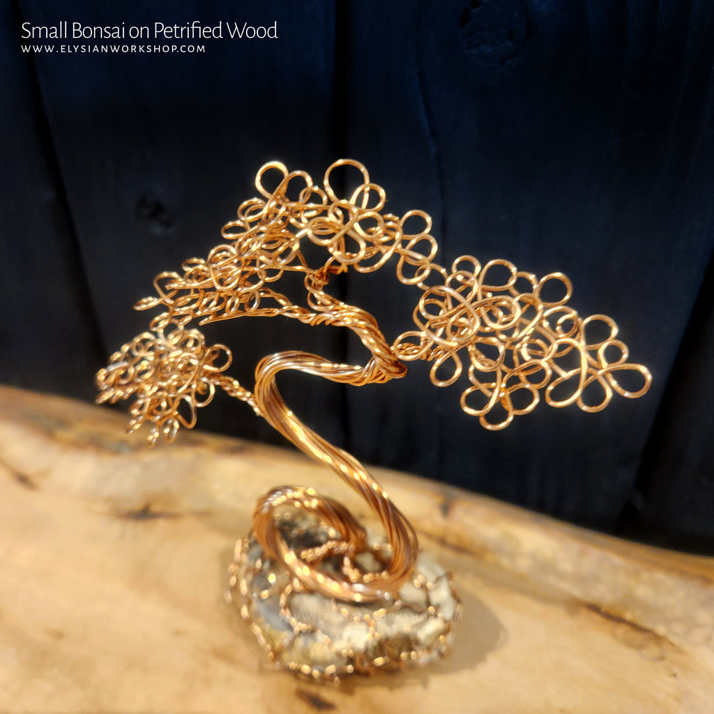 Copper Wire Bonsai Tree Sculpture on Petrified Wood Small – Elysian Workshop