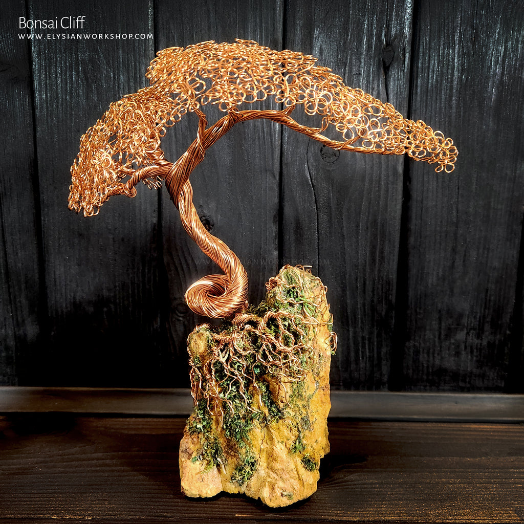 gold wire bonsai tree Bonsai Tree on Cliff Copper Wire Tree on Ohko Dragon Stone – Elysian Workshop