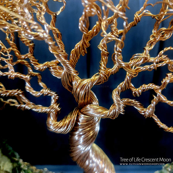 Tree of Life Crescent Moon Copper Wire Yggdrasil Tree on Ohko Dragon Stone