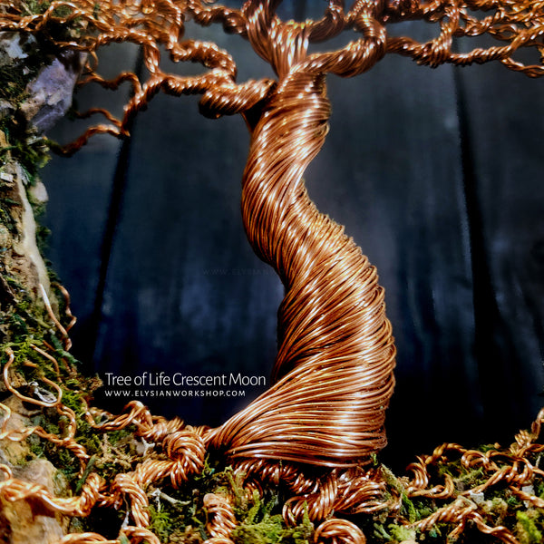 Tree of Life Crescent Moon Copper Wire Yggdrasil Tree on Ohko Dragon Stone