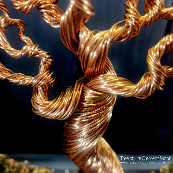 Tree of Life Crescent Moon Copper Wire Yggdrasil Tree on Ohko Dragon Stone
