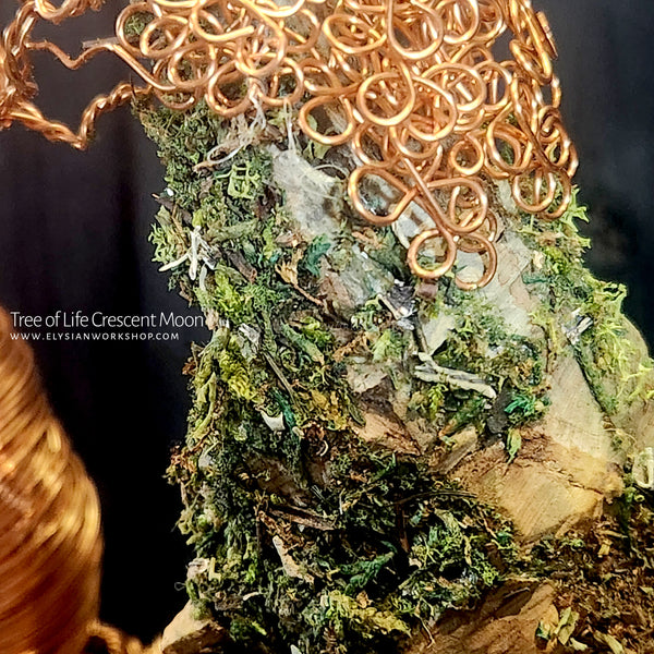 Tree of Life Crescent Moon Copper Wire Yggdrasil Tree on Ohko Dragon Stone