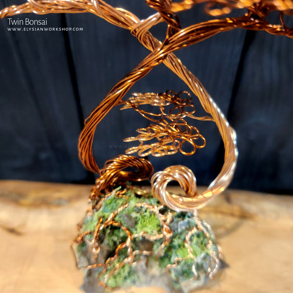 Twin Bonsai Tree Copper Wire Tree on Ohko Dragon Stone