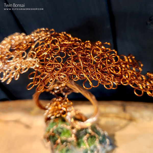 Twin Bonsai Tree Copper Wire Tree on Ohko Dragon Stone - Large