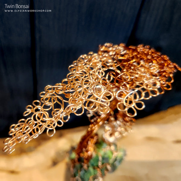 Twin Bonsai Tree Copper Wire Tree on Ohko Dragon Stone - Large