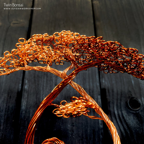 Twin Bonsai Tree Copper Wire Tree on Ohko Dragon Stone