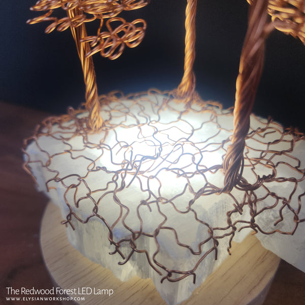 Redwood Forest LED Lamp Copper Selenite Wire Bonsai Tree Mood Light