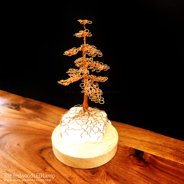 Redwood LED Lamp Copper Selenite Wire Bonsai Tree Mood Light