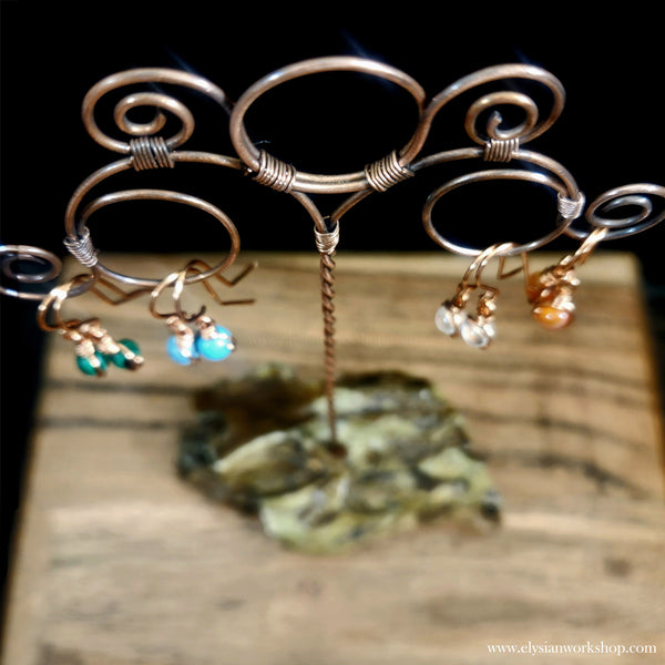 Ornate Copper Antique Style Earring Bracelet Display Stand on Stone