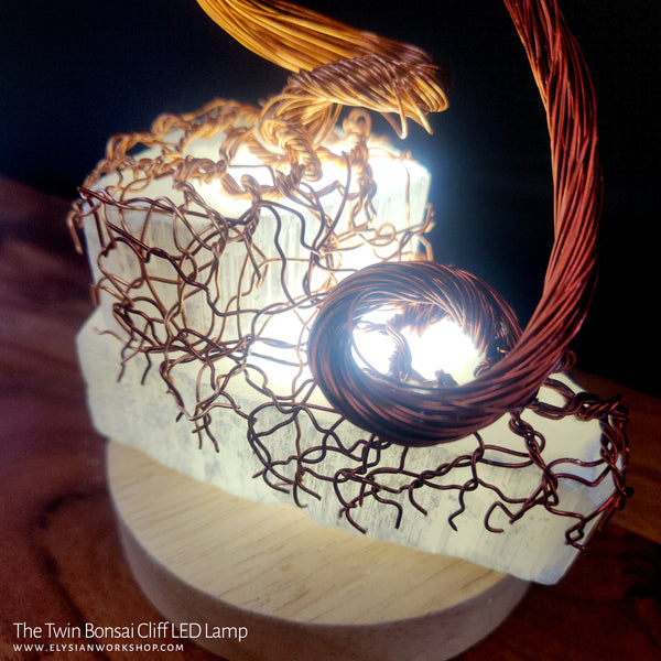 Twin Bonsai Cliff LED Lamp Copper Selenite Wire Bonsai Mood Night Light (Copy)