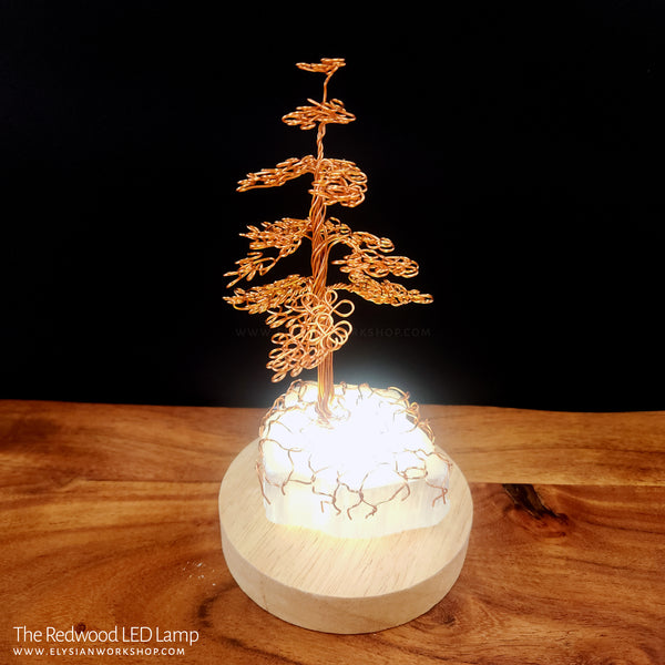 Redwood LED Lamp Copper Selenite Wire Bonsai Tree Mood Light