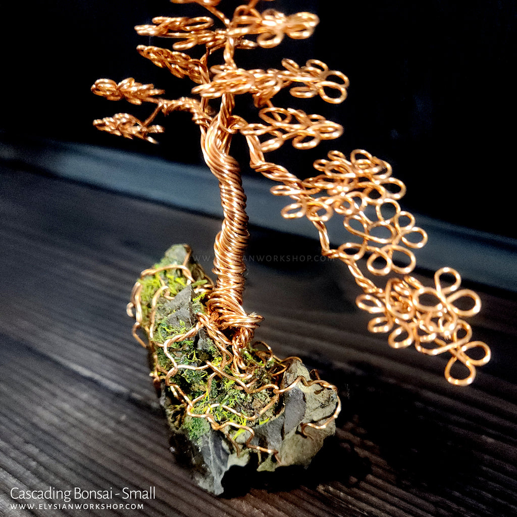 wire bonsai tree sculpture for sale Cascading Bonsai Wire Tree Copper Wire Tree Bonsai on Stone Sculpture Home Decor – Elysian Workshop