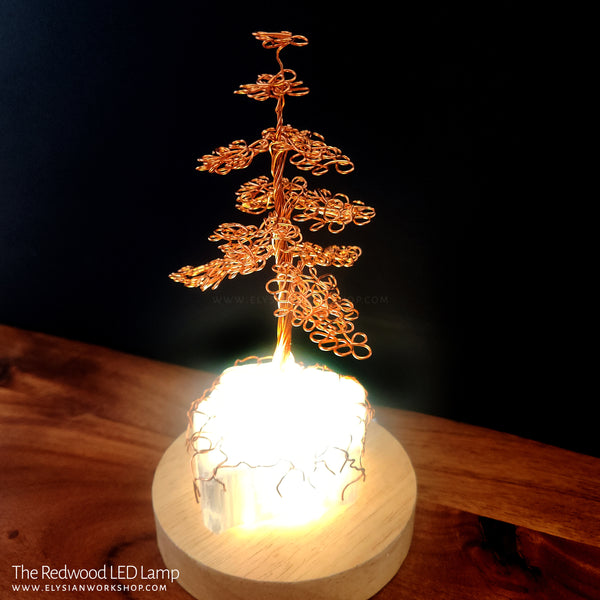 Redwood LED Lamp Copper Selenite Wire Bonsai Tree Mood Light