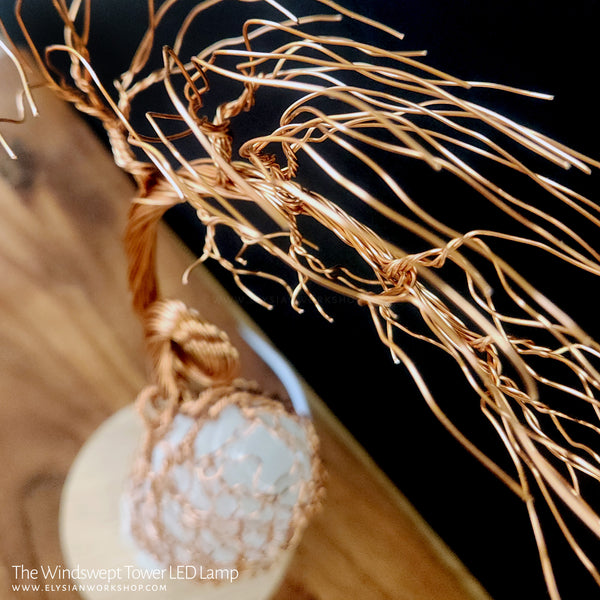 Windswept Tower Tree LED Lamp Copper Selenite Wire Bonsai Mood Night Light