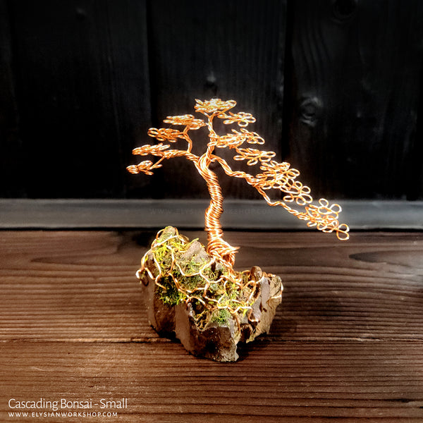 Cascading Bonsai Wire Tree Copper Wire Tree Bonsai on Stone  Sculpture Home Decor
