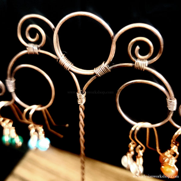 Ornate Copper Antique Style Earring Bracelet Display Stand on Stone