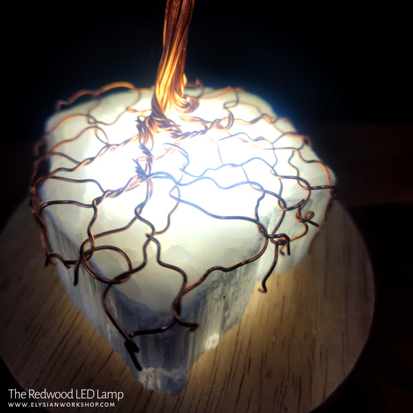 Redwood LED Lamp Copper Selenite Wire Bonsai Tree Mood Light
