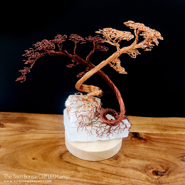 Twin Bonsai Cliff LED Lamp Copper Selenite Wire Bonsai Mood Night Light (Copy)
