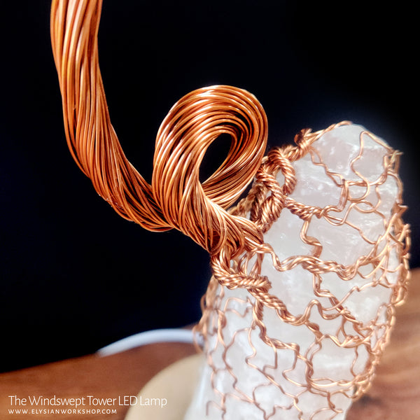 Windswept Tower Tree LED Lamp Copper Selenite Wire Bonsai Mood Night Light